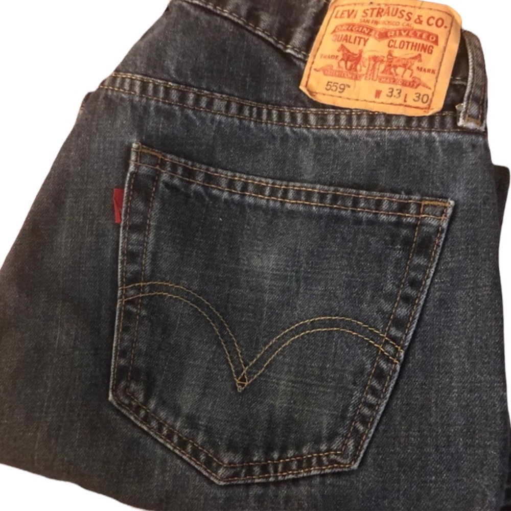 Vintage 1990’s Levi’s High Rise 559, 10” Rise, Approx 32/33, No Stretch